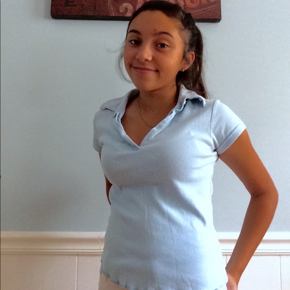 blue v neck polo